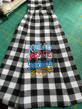 Load image into Gallery viewer, Over the door hanging towel. Knead Peace, Bake Sourdough