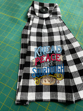 Load image into Gallery viewer, Over the door hanging towel. Knead Peace, Bake Sourdough