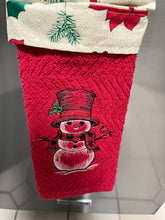Load image into Gallery viewer, Over the door hanging towel. Snowman with red plaid scarf