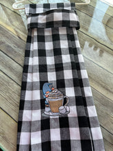 Load image into Gallery viewer, Over the door hanging towel. Cute little Gnome with Hot Chocolate