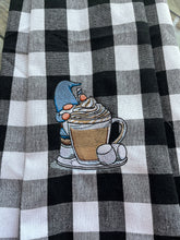Load image into Gallery viewer, Over the door hanging towel. Cute little Gnome with Hot Chocolate