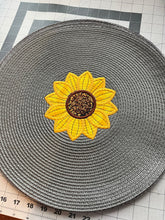 Load image into Gallery viewer, Round 15" placemat embroidered with Christmas Gnomes in hot chocolate. (Copy) (Copy)