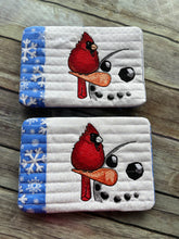 Load image into Gallery viewer, Snowman and Cardinal Mug Rug