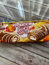 Load image into Gallery viewer, Pumpkin Spice Rolls Little Debbie candy clutch bag`