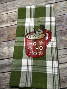Hot Chocolate Snowman kitchen towel Green