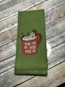 Hot Chocolate Snowman kitchen towel Green