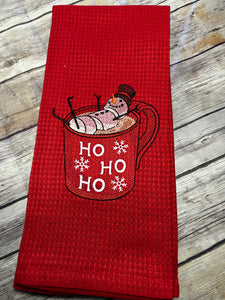 Hot Chocolate Snowman kitchen towel Red
