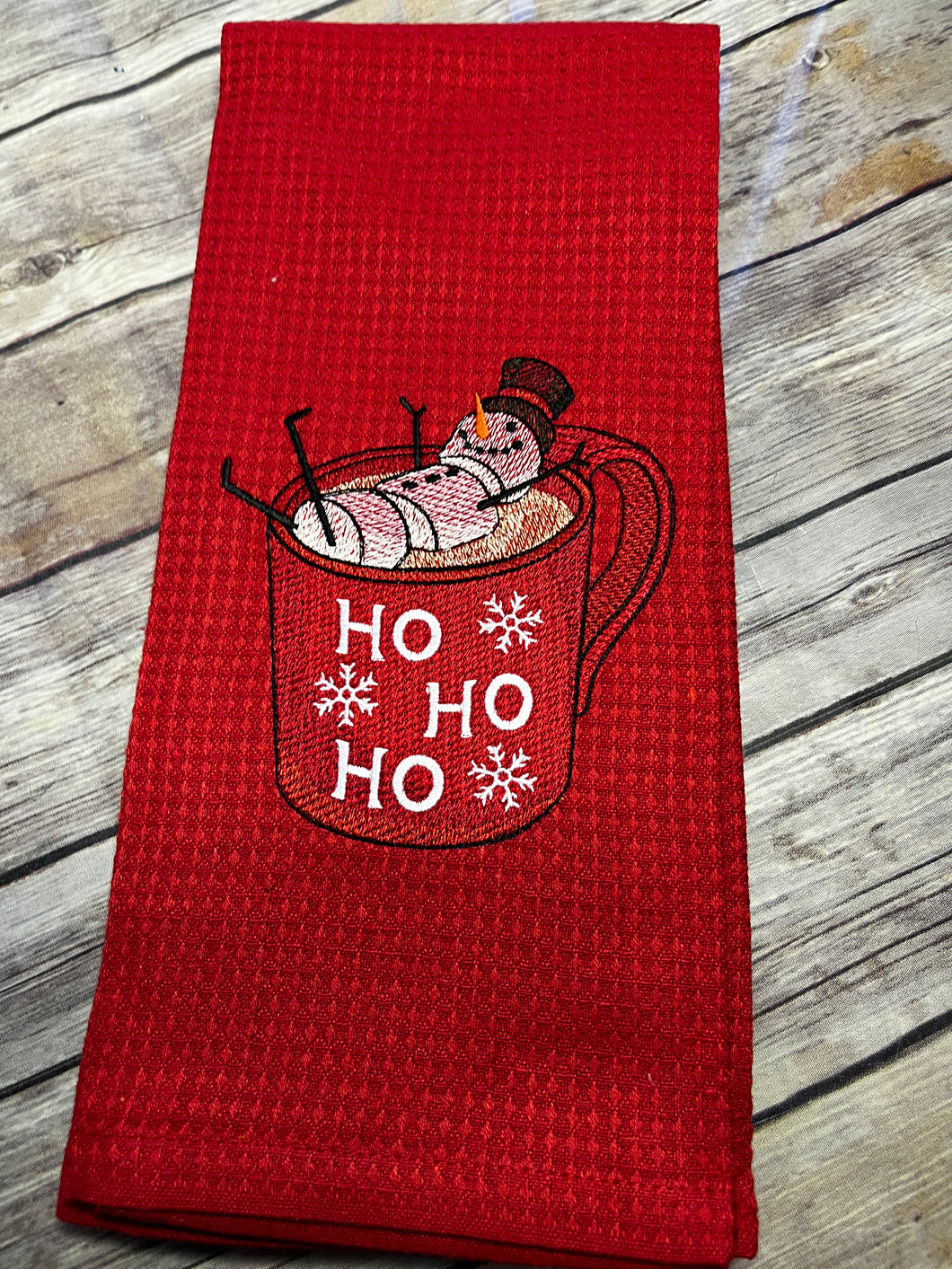 Hot Chocolate Snowman kitchen towel Red