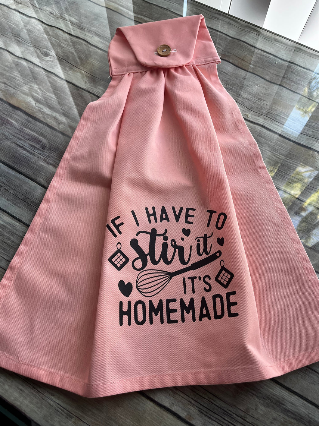 Over the door hanging towel. If I have to stir it - it's homemade