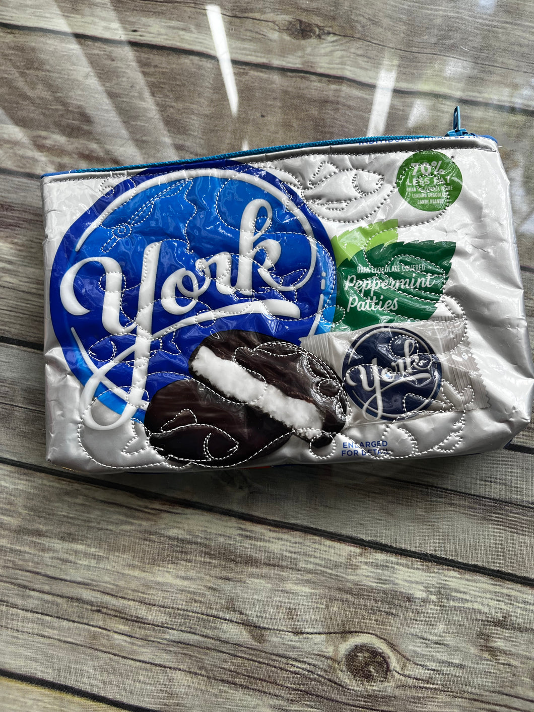 York Peppermint Patties embroidered clutch bag