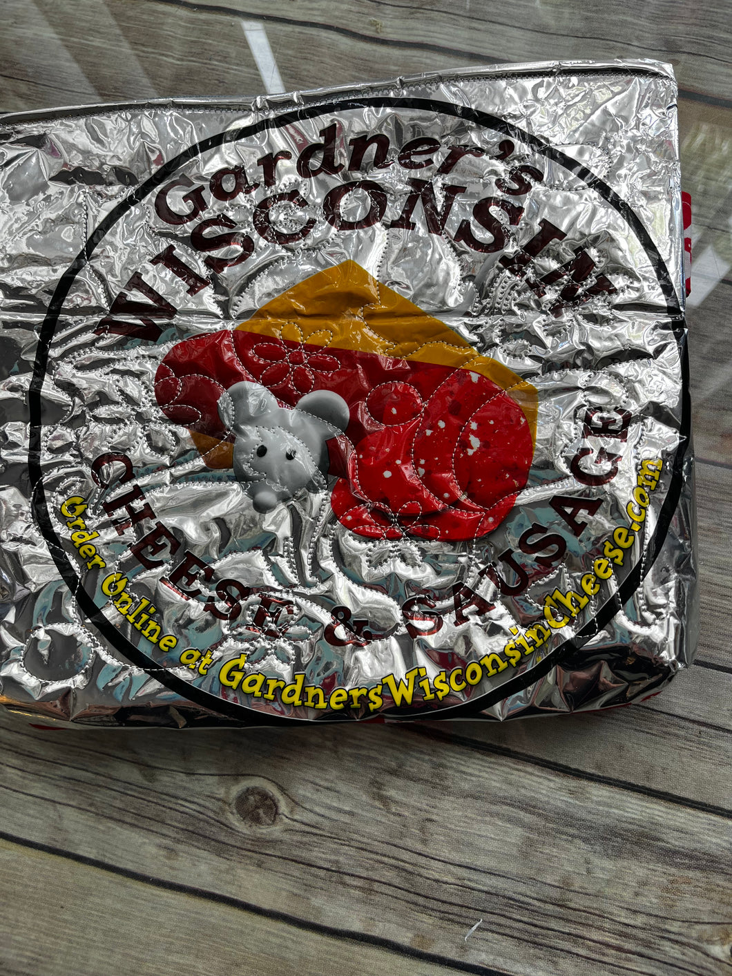 Gardners Wisconsin Cheese embroidered clutch bag