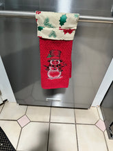 Load image into Gallery viewer, Over the door hanging towel.  Snowman with red plaid scarf
