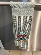 Load image into Gallery viewer, Over the door hanging towel. "Knead Peace, Bake Sourdough"

