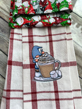 Load image into Gallery viewer, Over the door hanging towel. Cute little Gnome with Hot Chocolate
