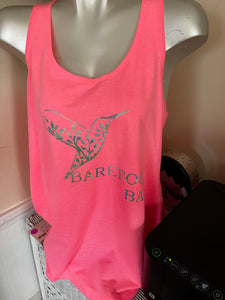 Sleeveless Racer Back Tee in size XL Barefoot Bay with Humming Bird