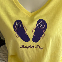 Load image into Gallery viewer, Barefoot Bay V neck tee shirt flip flops and bling
