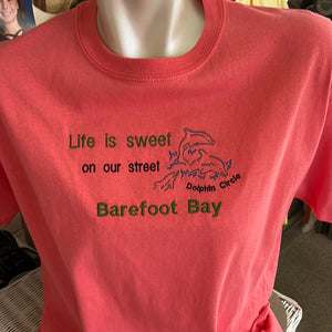 Life is sweet on Dolphin Circle  round neck ladies Tee shirt