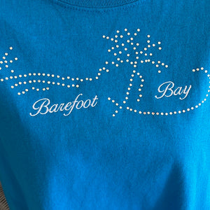 Barefoot Bay Scoop neck tee shirt Palm trees and Bling