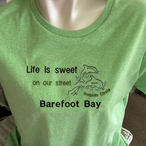 Life is sweet on Dolphin Circle  Scoop neck ladies Tee shirt