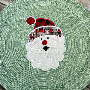 Round 15"placemat embroidered with Santa