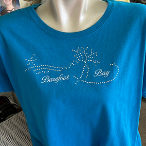 Barefoot Bay Scoop neck tee shirt Palm trees and Bling