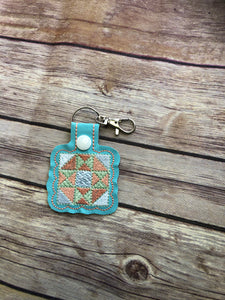 Quilt square Key Fob  Machine Embroidered