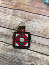 Load image into Gallery viewer, Quilt square Key Fob  Machine Embroidered
