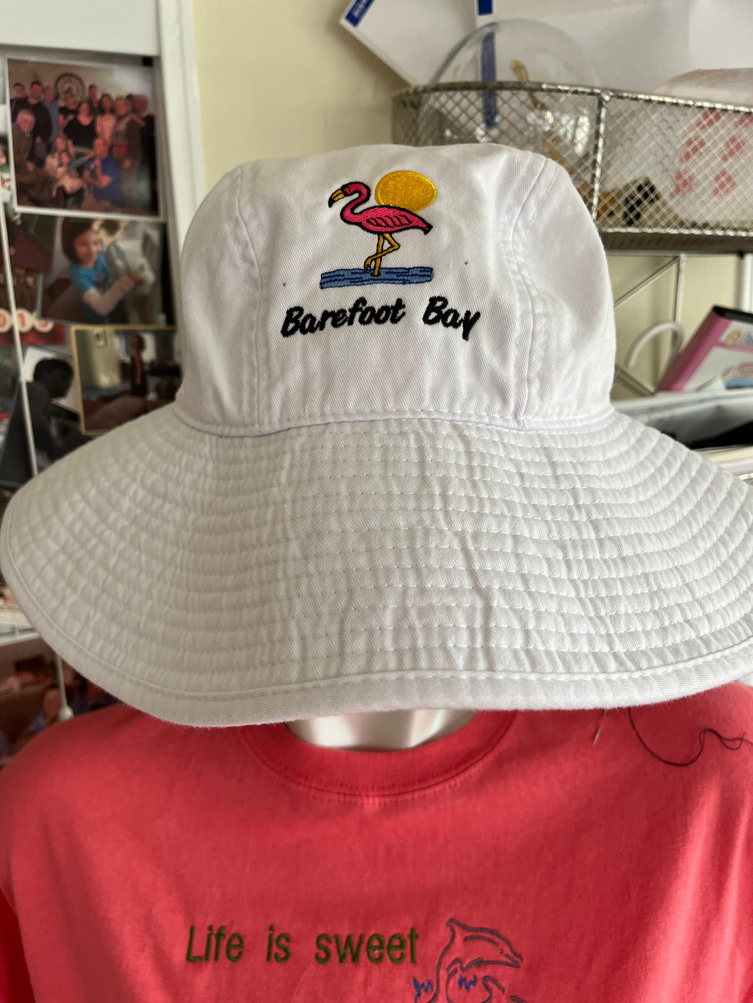 Barefoot Bay Bucket Hat Flamingo Tan hat