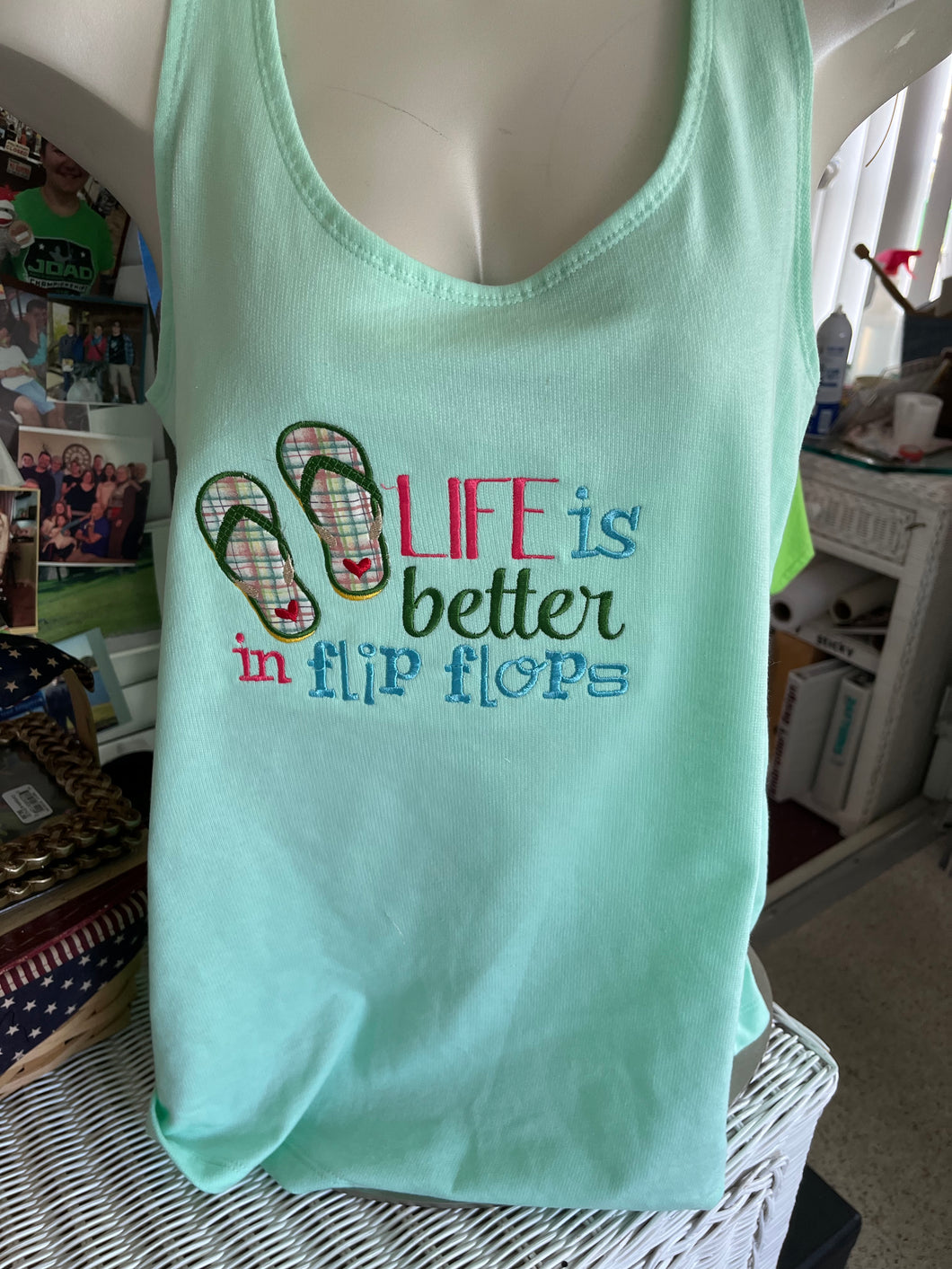 Life is better in flip flops Ladies Next Level terry Racer strap tank top