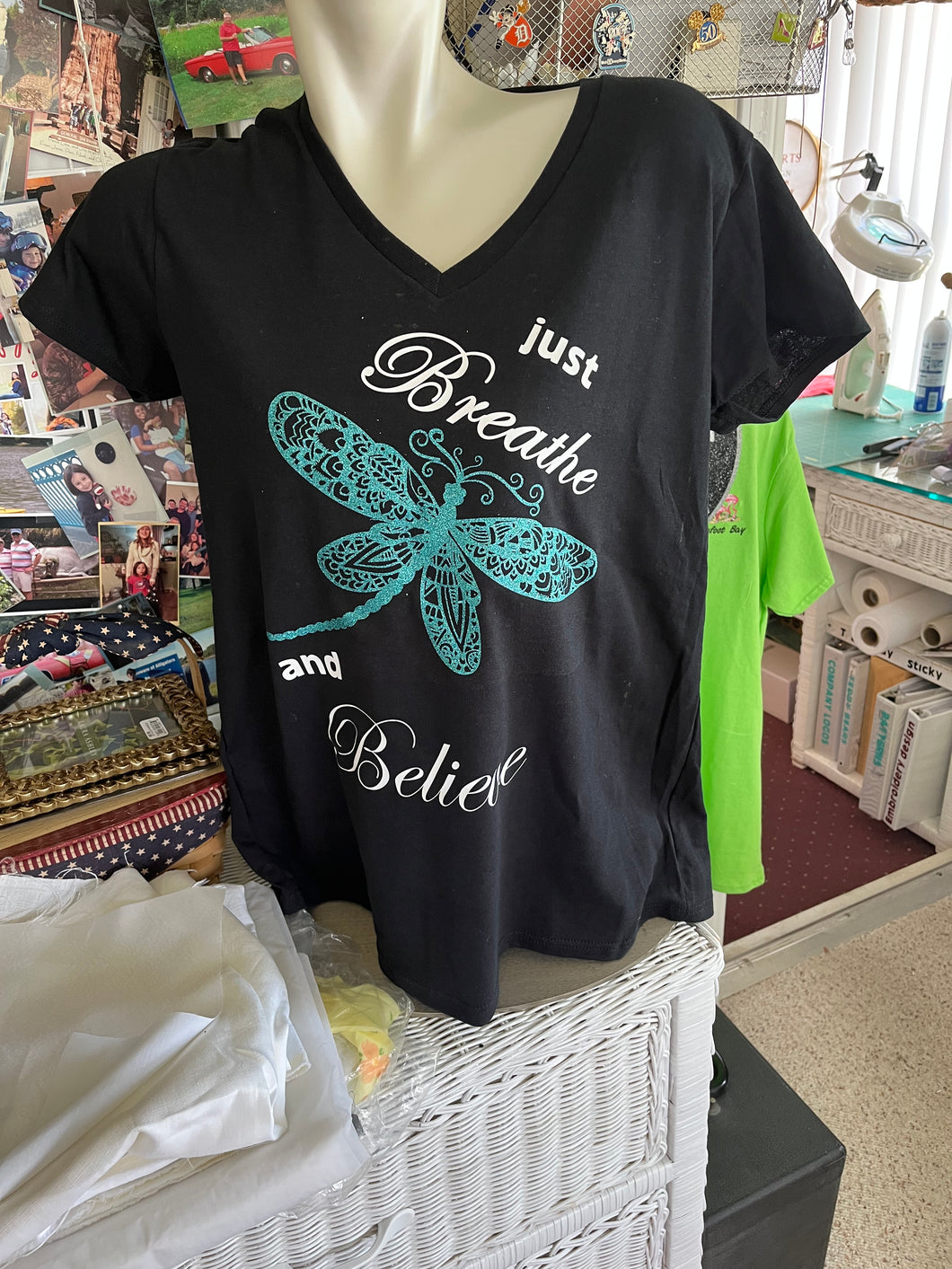 Just Breath and Believe v neck ladies Tee Shirt