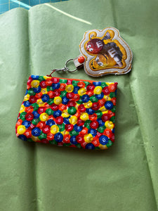M & M candy zippered clutch bag`