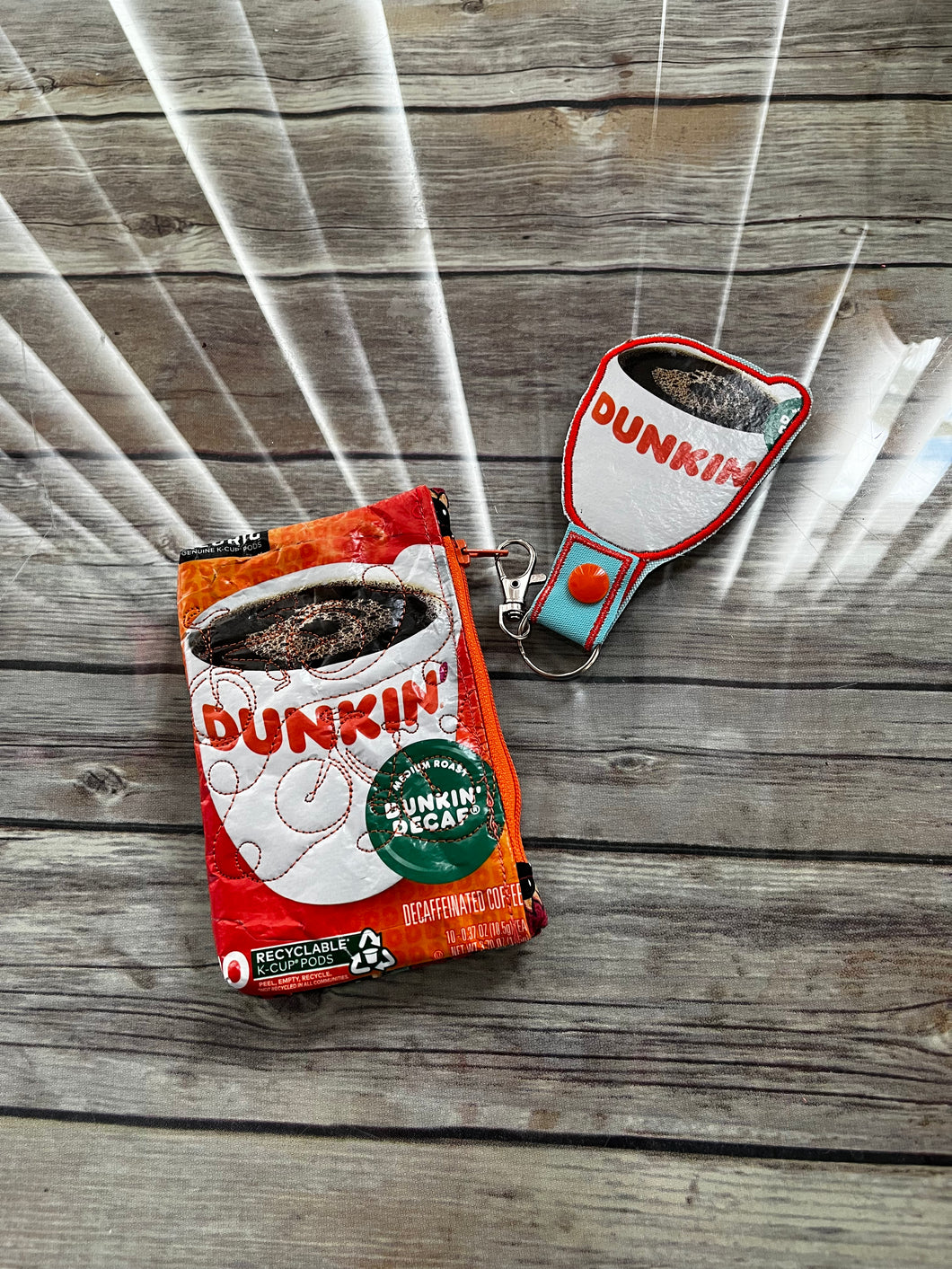 Dunkin zippered clutch bag`with key tag