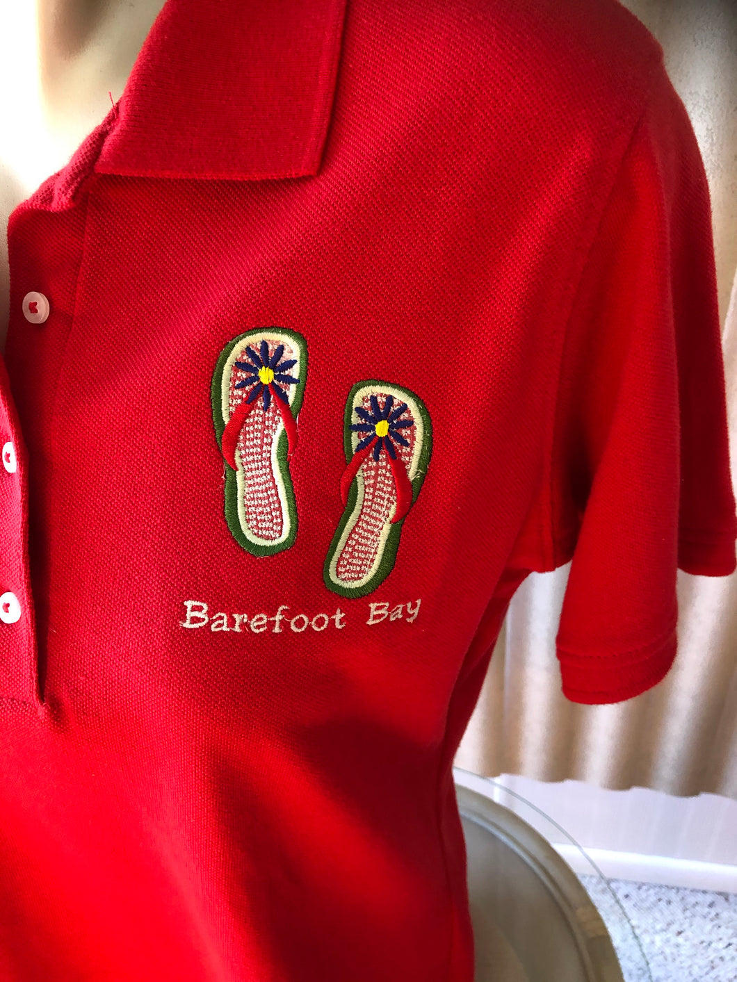 Barefoot Bay Polo Red size Medium with flip flops