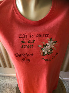 Scoop neckline womans tee shirt Medium Life is Sweet Creek Court