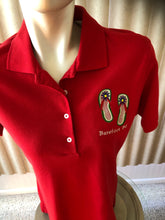 Load image into Gallery viewer, Barefoot Bay Polo Red size Medium with flip flops
